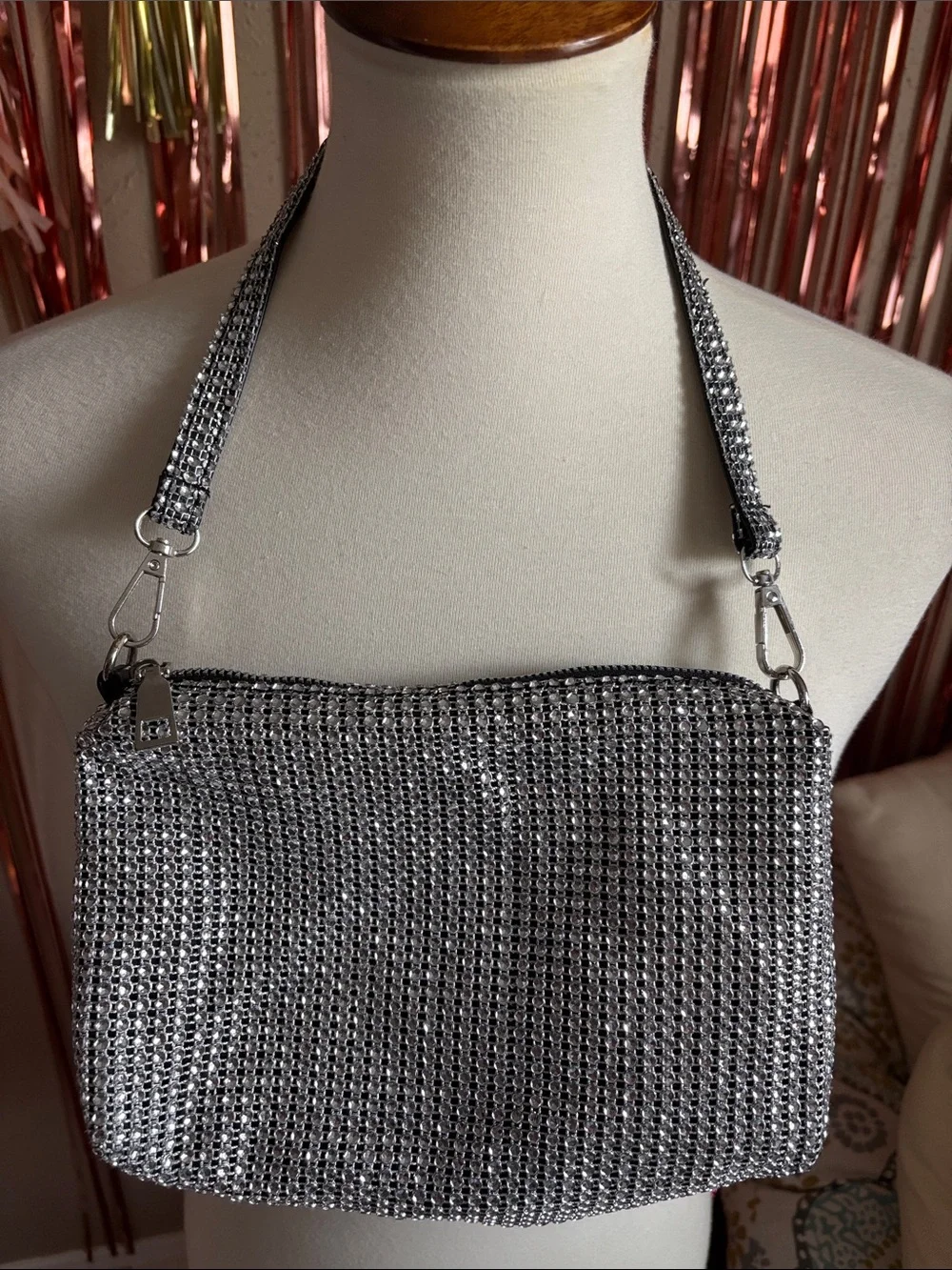 Silver Crystal Rhinestone Shoulder Bag